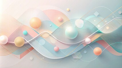 Fototapete - Abstract Pastel Wave Background With 3D Spheres and Geometric Shapes