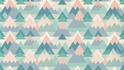 Fototapete - Abstract Geometric Pattern of Triangular Mountain Peaks in Pastel Tones