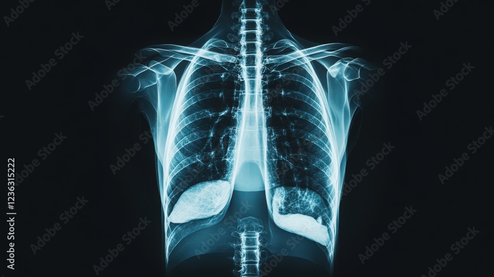 X Rays Example Detailed Thoracic X-Ray showcasing the skeletal structure and internal ...