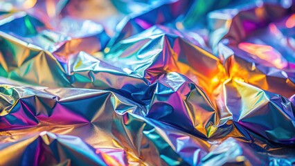 Fototapete - Shimmering iridescent foil with a soft glow and textured folds creating a captivating abstract background