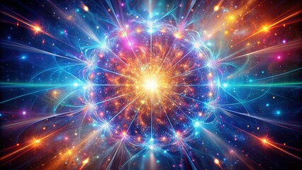 Fototapete - A vibrant cosmic explosion of light and energy, radiating outwards from a central point, forming a swirling and intricate pattern of celestial beauty.
