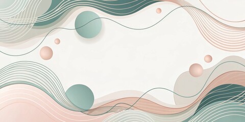 Fototapete - Abstract Minimalist Background with Wavy Lines and Pastel Circles