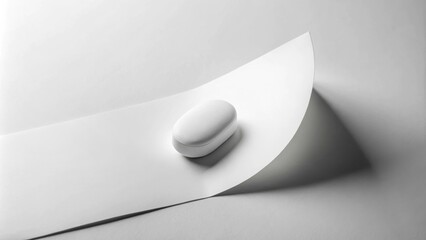 Aufkleber - A minimalist white oval object rests on a curved sheet of white paper, creating a simple yet striking visual composition.