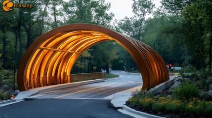 Wall Mural - A large wooden archway with a road underneath it