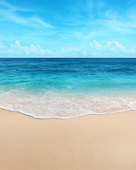 Wall Mural - a serene beach scene featuring soft sand meeting clear blue waters under a bright sky, perfect for r