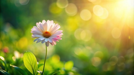 Fototapete - A single daisy flower bathed in warm sunlight, its petals catching the golden glow, creating a delicate and picturesque scene.