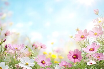 Wall Mural - Beautiful Pink Cosmos Flowers in a Summer Garden