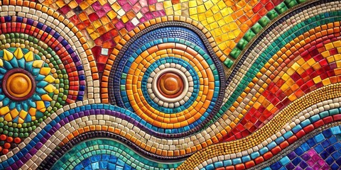 Aufkleber - A vibrant mosaic pattern with geometric shapes in a swirling design, showcasing a beautiful blend of colors and textures.