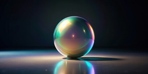 Aufkleber - A single iridescent orb rests on a reflective surface with soft lighting casting a subtle glow