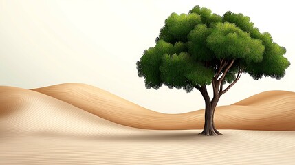 Wall Mural - a solitary tree stands in a vast desert landscape, showcasing resilience amidst sandy dunes and a so