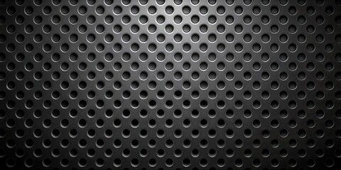 Fototapete - A Textured Abstract Background with a Repeating Pattern of Circular Holes in a Black Metal Surface