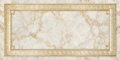 Aufkleber - A marble background with a gold frame featuring a repeating geometric design.