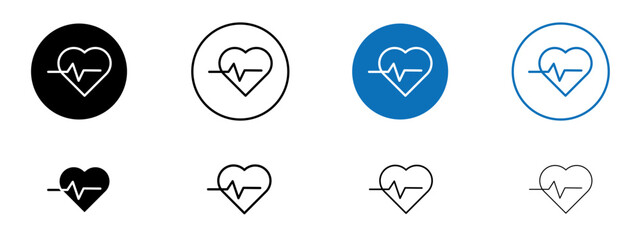 Heartbeat icons collection in black and blue on white background