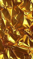 Wall Mural - Golden Texture, Background Crumpled Metallic Foil With Light Reflections And A Vibrant Yellow Color