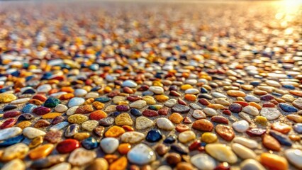 Fototapete - A close-up perspective of colorful, smooth pebbles arranged in a pattern, creating a textured and visually interesting surface.
