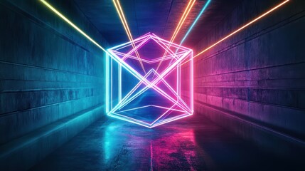 Leinwandbilder - Mysterious Dark Tunnel Illuminated by Vibrant Neon Lights Creating an Enigmatic Atmosphere of Urban Exploration and Futuristic Ambiance at Night