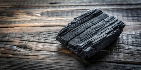 Aufkleber - Dark Charcoal Block Resting on Rustic Wooden Surface