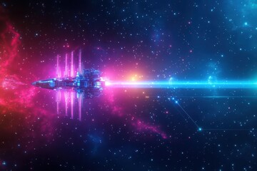 Aufkleber - A Majestic Space Ship Drifting Gracefully Amongst the Vibrant Colors of a Nebula Surrounded by Stars in an Enigmatic Cosmic Landscape