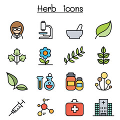 Poster - Herb icon set in thin line style