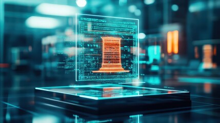 Fototapete - A Computer Secured with a Lock Symbolizing Digital Safety and Protection in a Modern Workspace Setting Highlighting Technology and Cybersecurity Awareness