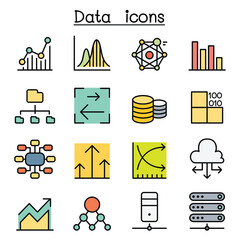 Wall Mural - Database , Data & Graph icon set in thin line style