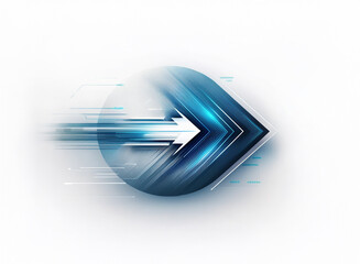 Leinwandbilder - Abstract blue arrow design, signifying rapid movement and technological advancement, enclosed within a blurred circular element on a white background.  The arrow is sleek and modern, suggesting speed 