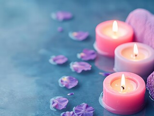 Fototapete - A Tranquil Table Setting Featuring a Soft Towel Adorned with Fresh Flowers and a Flickering Candle Evoking Peaceful Relaxation and Serenity