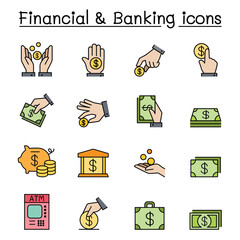 Poster - Financial & Banking icon set in thin line style