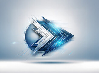 Aufkleber - Abstract metallic arrows forming a dynamic, futuristic emblem.  The design features sleek lines, glowing blue accents, and a circular element.  It suggests speed, progress, and technology.
