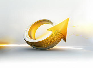 Fototapete - Golden arrow forming a circular loop, signifying continuous progress and growth, set against a bright, minimalist background.  The arrow's design suggests technological advancement and innovation.
