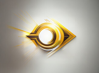 Fototapete - Abstract gold and white emblem.  A stylized eye-like shape with radiating light, suggesting speed and innovation.  Sleek, metallic design with a futuristic feel.