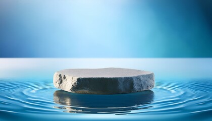 stone podium on blue water glass background clean spa pedestal and minimal cosmetic liquid 3d backdrop modern stage