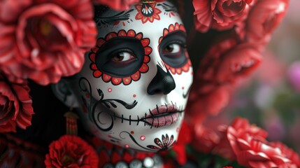 Wall Mural - Stunning Day Of The Dead Sugar Skull Portrait