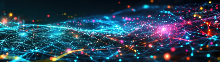 Poster - A Mesmerizing Network of Interconnected Lights and Lines Creating a Dynamic Visual Experience in a Futuristic Urban Environment at Night