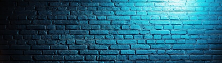 Poster - Vibrant Blue Light Casting Unique Shadows on Textured Brick Wall Creating an Artistic and Contemporary Urban Ambiance in Modern Interior Design