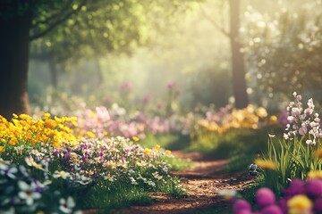 Wall Mural - Colorful spring flowers in the park