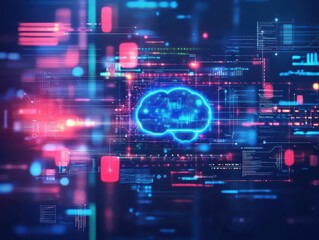 Fototapete - Vibrant Blue Brain Illuminated Against Deep Dark Background Symbolizing Intelligence Creativity and Cognitive Power in Artistic Representation of Thought