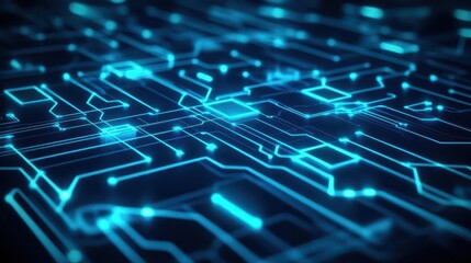Aufkleber - Intricate Circuit Board Design Illuminated by Soft Blue Lights Creating a High-Tech Ambience Perfect for Technology and Innovation Themes and Concepts