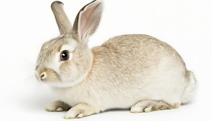 Poster - Adorable fluffy rabbit sitting gracefully on a clean white background