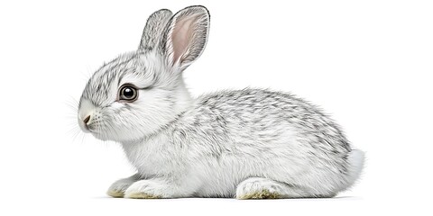 Poster - Adorable fluffy rabbit sitting gracefully on a white background