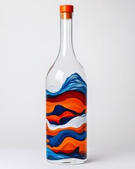 Wall Mural - Artistic bottle design featuring vibrant waves in orange and blue