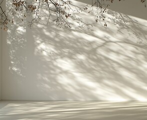 Wall Mural - Autumn branch shadow on white wall, floor