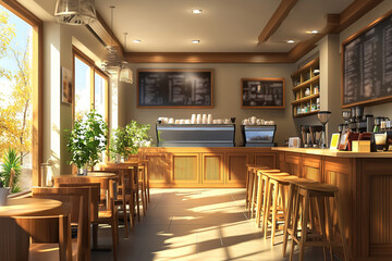 Wall Mural - Modern cafe interior with warm lighting