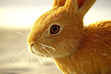 Poster - Close-up of a golden rabbit in a soft, blurred natural background