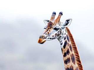 Wall Mural - Close-up of a majestic giraffe's head against a blurred background