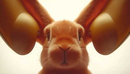 Poster - Close-up of a rabbit's face with oversized ears, soft lighting