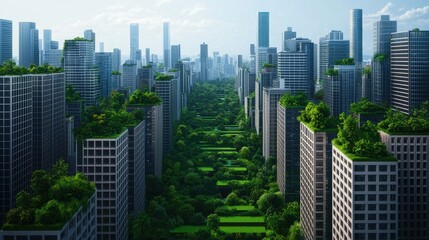  Green Urban Landscape with Skyscrapers and Lush Vegetation