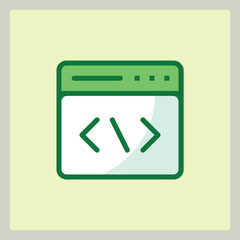 Green coding icon representing software development and web programming interface