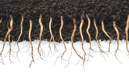 Plant Roots in Soil, Isolated on White