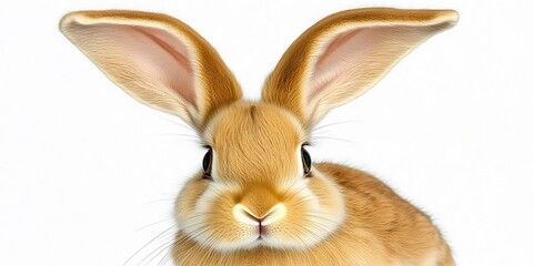 Poster - Cute brown rabbit with large ears on a white background, showcasing its charm